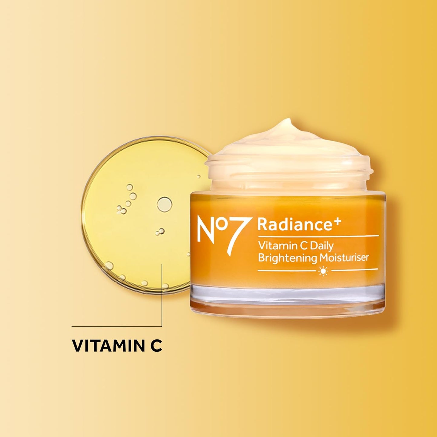 No7 Radiance+ Brightening Vitamin C Moisturizer – Lightweight Daily Face Cream (1.69 fl oz)