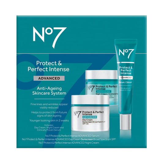 No7 Protect & Perfect Anti-Aging Skincare Set – Day Cream, Night Cream & Face Serum (3-Piece Kit)