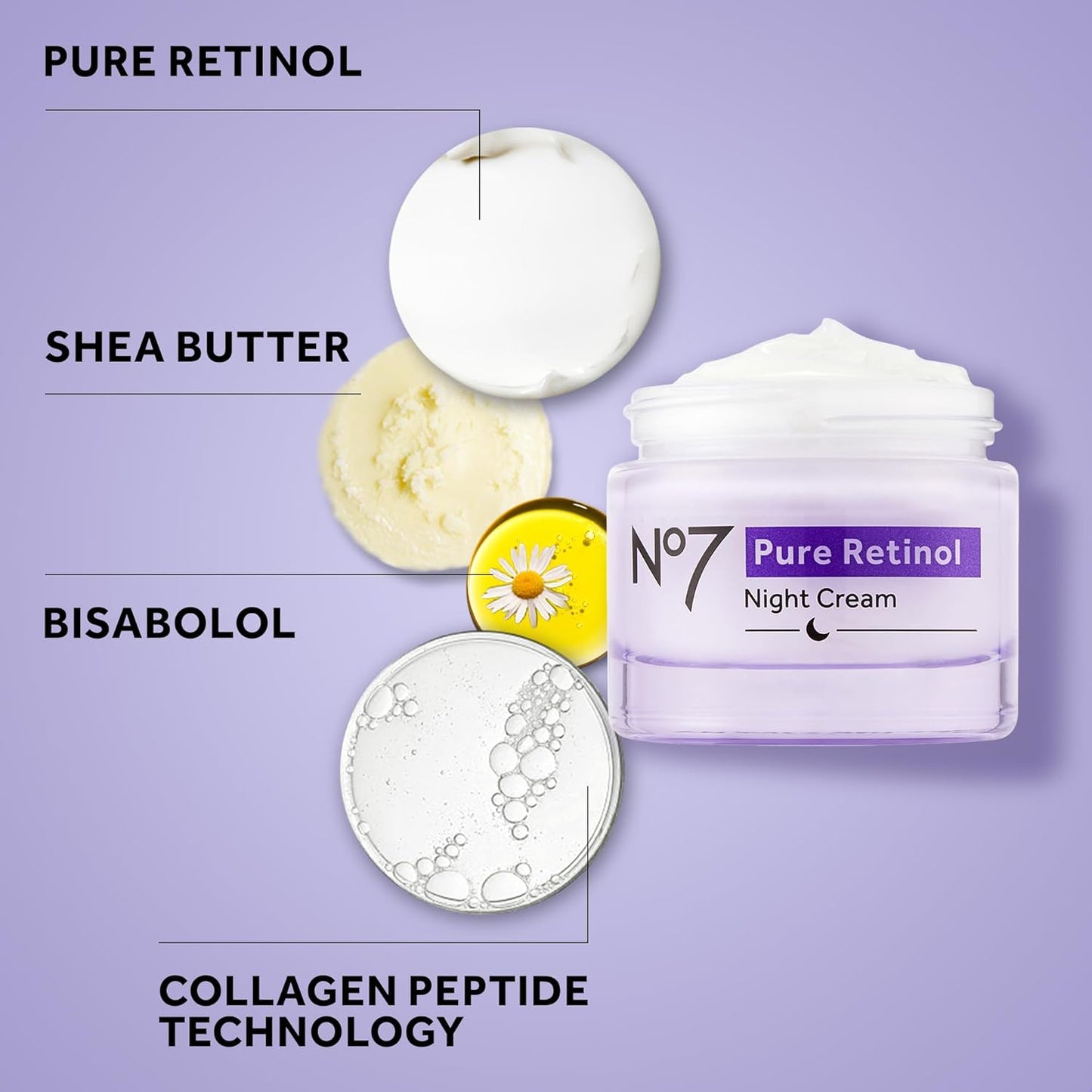 No7 Pure Retinol Night Cream – Collagen-Boosting Anti-Aging Face Cream (1.69 fl oz)
