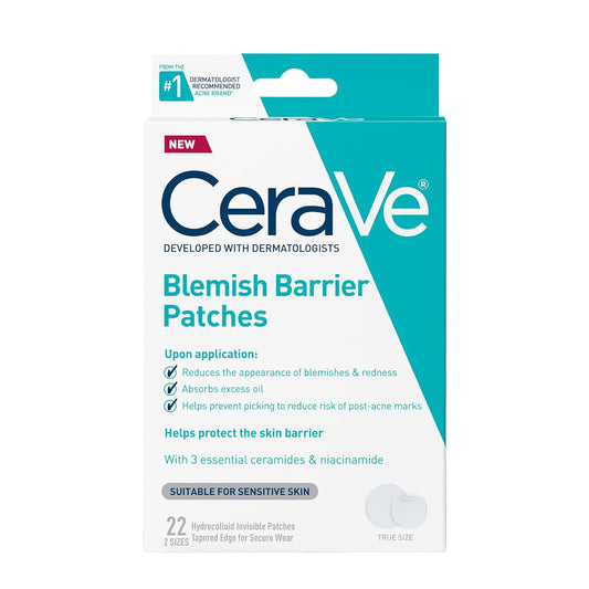 CeraVe Blemish Barrier Patches – Hydrocolloid Acne Spot Treatment with Ceramides & Niacinamide, Ultra-Thin & Gentle for Sensitive Skin (22ct)