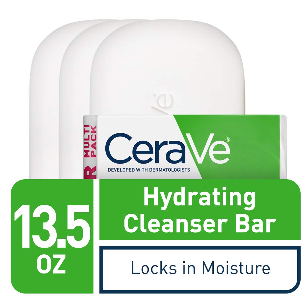 CeraVe Hydrating Cleanser Bar – Soap-Free Facial & Body Cleanser with 5% Moisturizing Cream, Fragrance-Free (3 Pack, 4.5 oz Each)